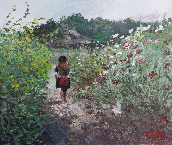 เด็กน้อยม่อนแจ่ม 2 ขนาดภาพ 70 x 80 cm. เทคนิค สีอะคริลิก เกรียง บน canvas เด็กน้อยม่อนแจ่ม 2 ขนาดภาพ 70 x 80 cm. เทคนิค สีอะคริลิก เกรียง บน canvas