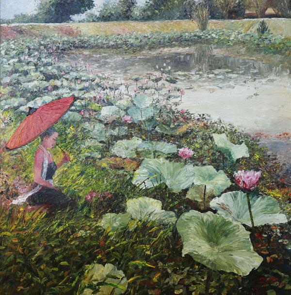 ปทุม ขนาดภาพ 135 x 135 cm. เทคนิค สีอะคริลิก เกรียง บน canvas ปทุม ขนาดภาพ 135 x 135 cm. เทคนิค สีอะคริลิก เกรียง บน canvas