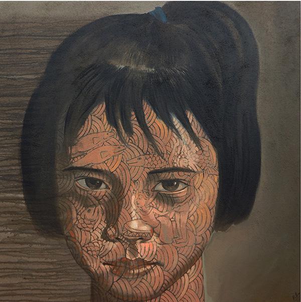 สายตาเด็กหญิง  ขนาด100 x 100 cm. ศิลปิน ประมวล ทุ่งปรือ