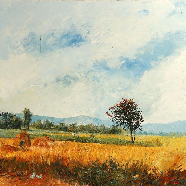 ทุ่งทอง ขนาดภาพ 135 x 135 cm. เทคนิค สีอะคริลิก เกรียง บน canvas ทุ่งทอง ขนาดภาพ 135 x 135 cm. เทคนิค สีอะคริลิก เกรียง บน canvas